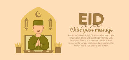 Eid Al Adha Celebration of Muslim holiday the sacrifice a camel, sheep and goat. Can used for landing page, template, ui, web, mobile app, poster, banner, flyer, background. Vector Illustrationのイラスト素材