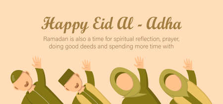 Eid Al Adha Celebration of Muslim holiday the sacrifice a camel, sheep and goat. Can used for landing page, template, ui, web, mobile app, poster, banner, flyer, background. Vector Illustrationのイラスト素材