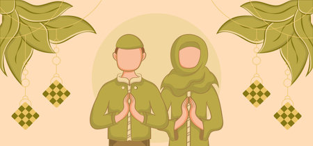 Eid Al Adha Celebration of Muslim holiday the sacrifice a camel, sheep and goat. Can used for landing page, template, ui, web, mobile app, poster, banner, flyer, background. Vector Illustrationのイラスト素材