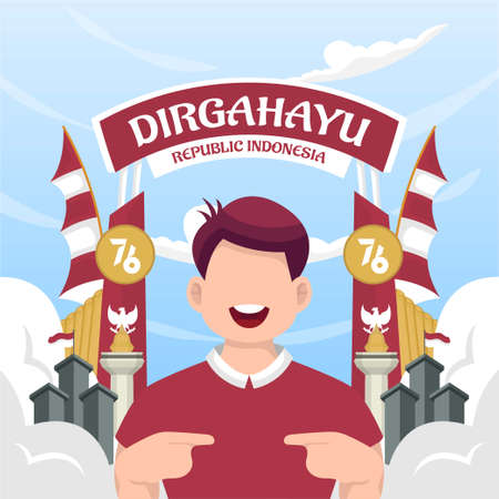 Celebration of Indonesia independence day on August 17 (Dirgahayu republik indonesia). indonesian national flags. Vector Illustrationのイラスト素材