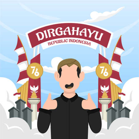 Celebration of Indonesia independence day on August 17 (Dirgahayu republik indonesia). indonesian national flags. Vector Illustrationのイラスト素材