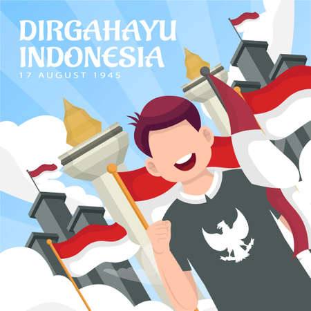 Celebration of Indonesia independence day on August 17 (Dirgahayu republik indonesia). indonesian national flags. Vector Illustrationのイラスト素材