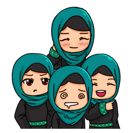 Cute Women Wearing Hijab. Vector Illustrationのイラスト素材