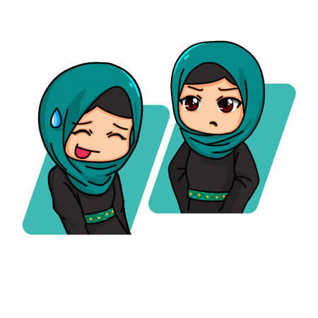 Cute Women Wearing Hijab. Vector Illustrationのイラスト素材