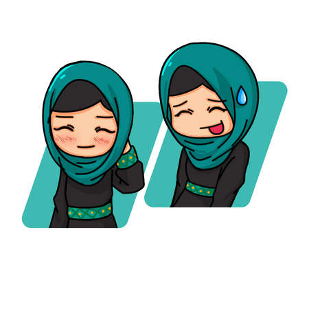Cute Women Wearing Hijab. Vector Illustrationのイラスト素材