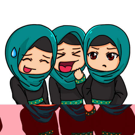 Cute Women Wearing Hijab. Vector Illustrationのイラスト素材