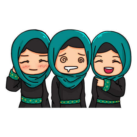 Cute Women Wearing Hijab. Vector Illustrationのイラスト素材
