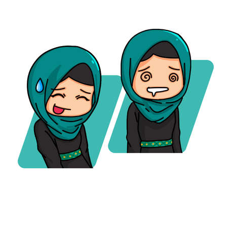 Cute Women Wearing Hijab. Vector Illustrationのイラスト素材