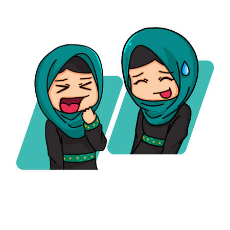 Cute Women Wearing Hijab. Vector Illustrationのイラスト素材
