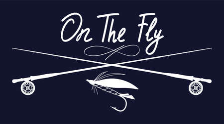On the fly. Fly fishing illustration.のイラスト素材