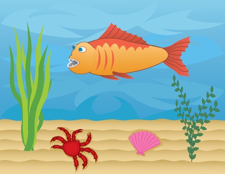 fish and crab on the sea floorのイラスト素材