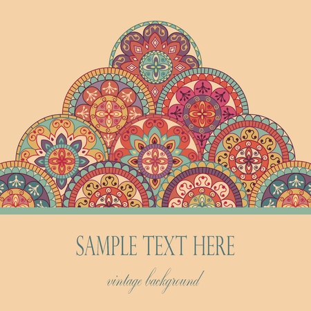 card with a pyramid of circles in retro colors on a light beige background and place for textのイラスト素材