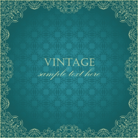 Elegant vintage square frame with damask seamless wallpaper のイラスト素材