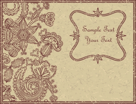 Elegant grunge card with a floral pattern and vintage frame     のイラスト素材