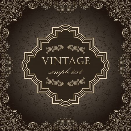 Vintage frame on a dark background with abstract floral decoration   のイラスト素材