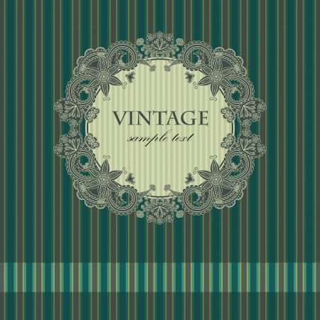 Vintage floral frame on striped wallpaper    のイラスト素材