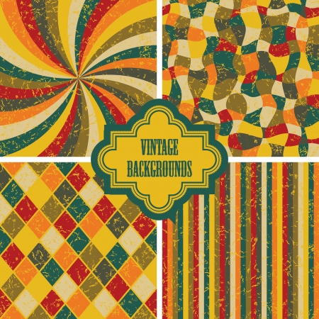 Set of four vintage background. Seamless textures, retro design    のイラスト素材