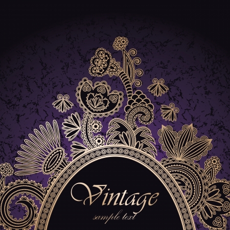 Vintage frame on a dark seamless background with floral decoration     のイラスト素材