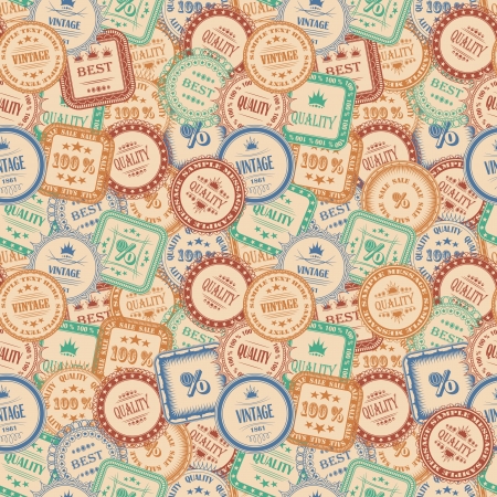 Seamless Wallpaper With Retro Labels    のイラスト素材