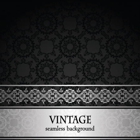 Vintage seamless wallpaper with a silver ribbon. Can be used as invitation   のイラスト素材