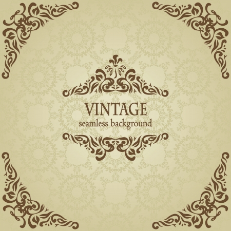 Seamless background with floral frame in retro style     のイラスト素材