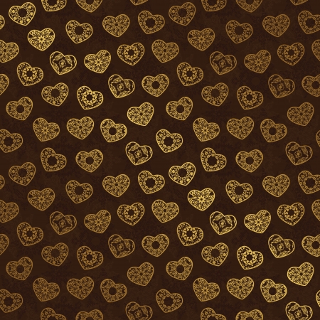 Seamless wallpaper with gold hearts on a dark background. Original design   のイラスト素材