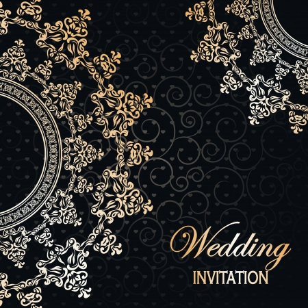 Stylish wedding invitation with round lace pattern on a dark background  のイラスト素材
