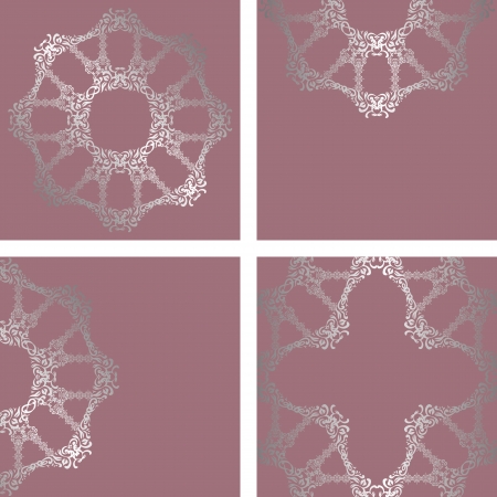 Vector set consisting of a round floral pattern and three elegant card in pastel colors   のイラスト素材