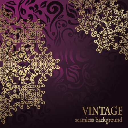 Stylish wedding invitation with round lace pattern on a violet floral background    のイラスト素材