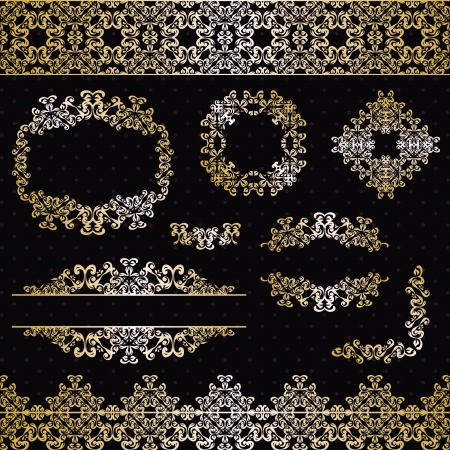 Set of vintage elements and frames in gold     のイラスト素材