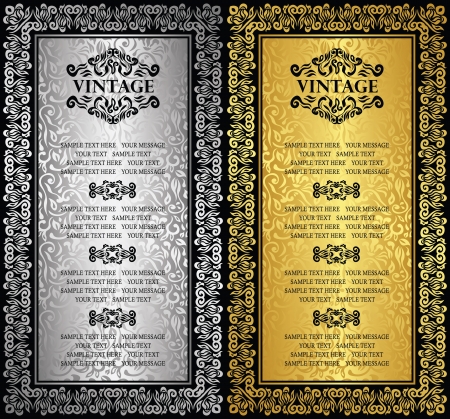 Set of vintage frames in silver and gold のイラスト素材