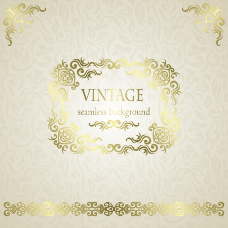 Vintage seamless floral background with frame and ribbon. Can be used as invitation   のイラスト素材