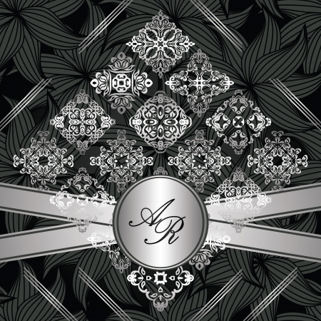 Stylish card with vintage pattern, floral background and ribbon   のイラスト素材