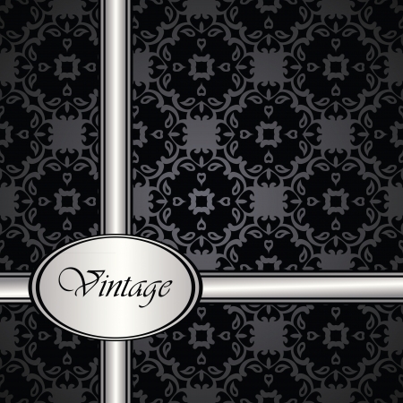 Vintage seamless background in a black. Seamless wallpaper. Silver ribbon   のイラスト素材