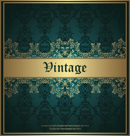 Vintage seamless background with a gold frame and decorative ribbon. Luxury invitation            のイラスト素材