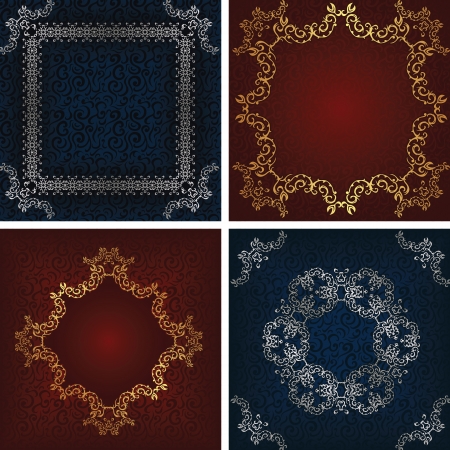 Vector set  Floral seamless wallpaper with vintage frame  のイラスト素材