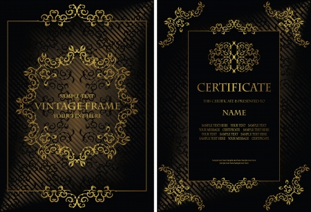 Vector set of elegant vintage background with a gold frame and certificate  Stylish design             のイラスト素材