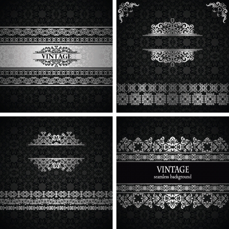 Vector set of frames. Vintage seamless wallpaper with a silver frame. Can be used as invitation or card   のイラスト素材