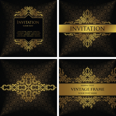 Set of vintage decorative borders in gold. Seamless . Luxury design  のイラスト素材
