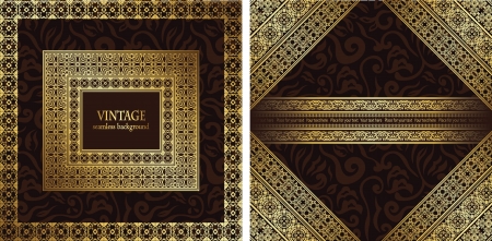 Vector set. Vintage seamless floral background with frame in retro style. Luxury design    のイラスト素材