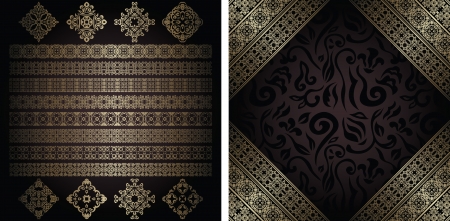 Set of vintage elements and frame. Floral seamless background. Can be used as invitation  のイラスト素材