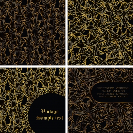 Vector set  Seamless abstract hand-drawn wallpaper with flowers in gold  のイラスト素材