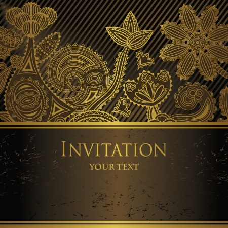 Vintage card with gold decoration. Striped background. Grunge background      のイラスト素材