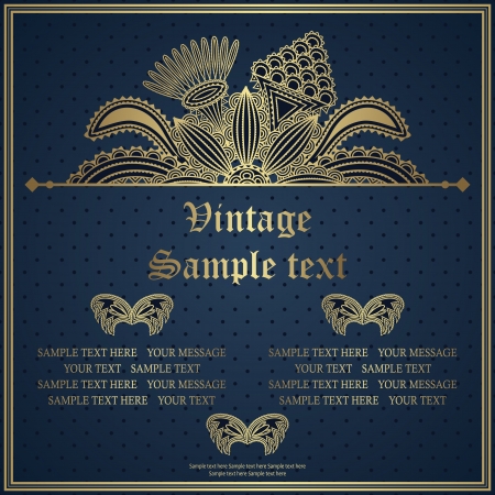 Vintage card with gold floral decoration. Seamless background with polka dots      のイラスト素材