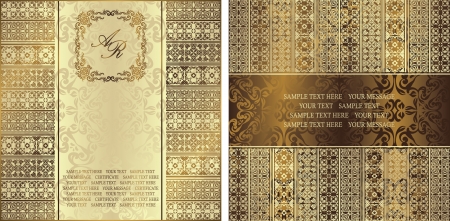 Vector set of two cards. Seamless background with vintage ornament and frame  のイラスト素材