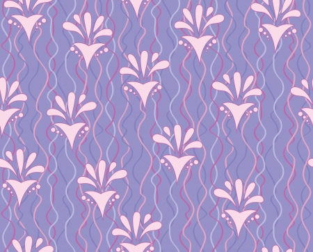 Seamless hand-drawn wallpaper with flowers and waves   のイラスト素材