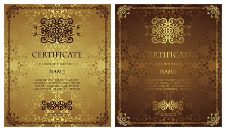Set of two certificates. Vintage frame on a floral background. Can be used as diploma    のイラスト素材