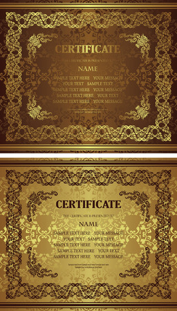 Set of two certificates. Vintage frame. Seamless background. Can be used as diploma  のイラスト素材