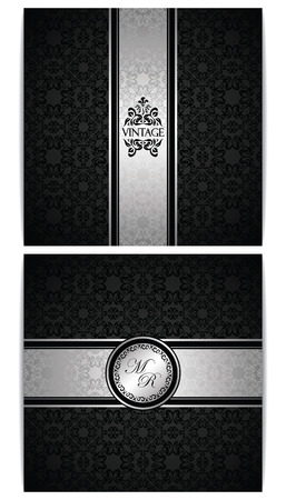 Set of two vintage cards with vintage silver border. Seamless background         のイラスト素材