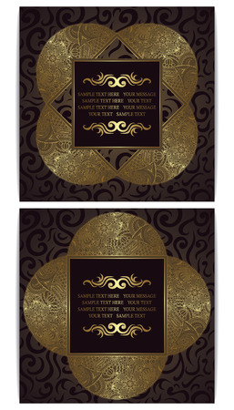 Set of two cards. Vintage floral frame. Seamless floral background. Can be used as invitation     のイラスト素材
